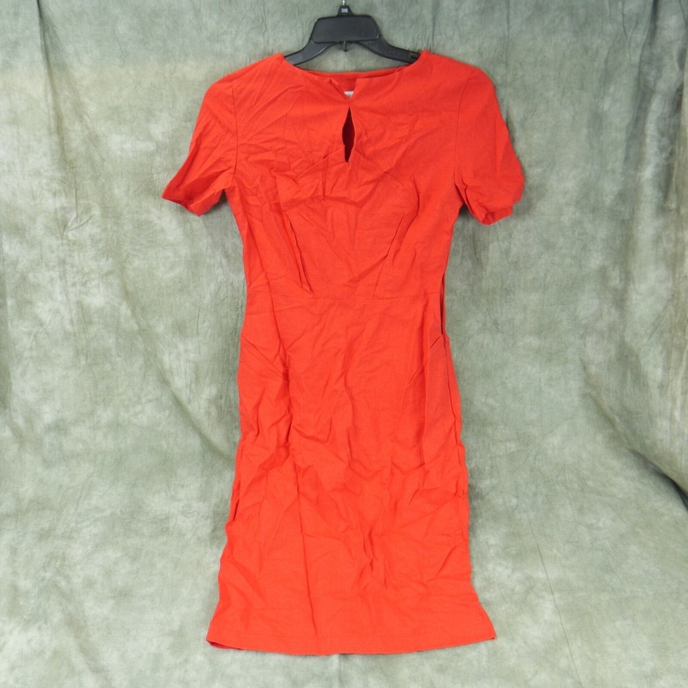 VGUC Lila Kass Red Short Sleeve Sheath Dress Vintage LINEN BLEND Size L    8161